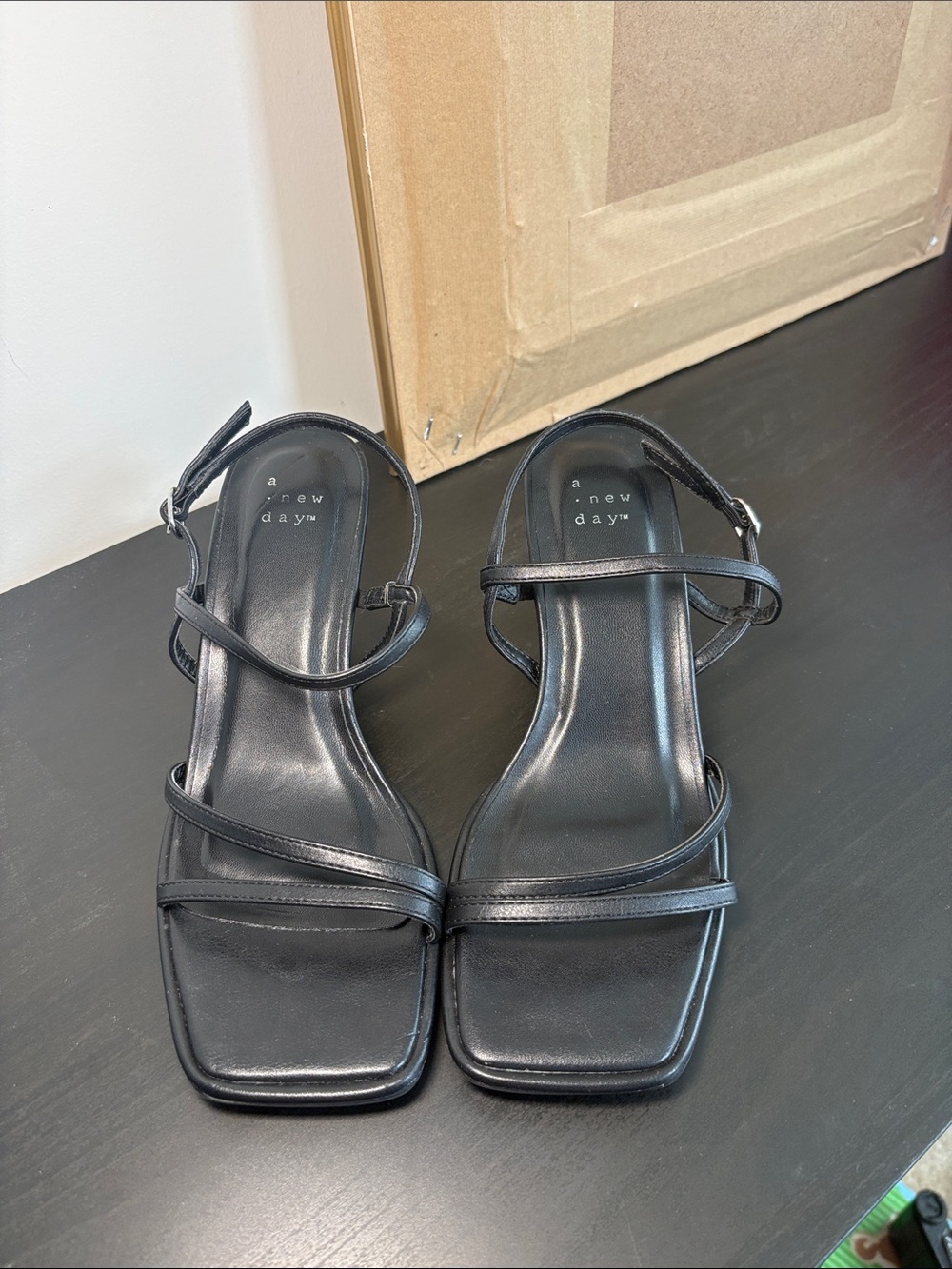 a new day Black Minimal Strappy Square-Toe Heels